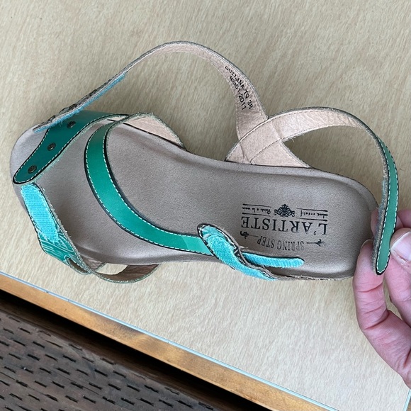 L’ Artiste By Spring Step Quilana Sandals in Turquoise Green Sz 38 EU/ 7.5-8 US - Picture 13 of 16